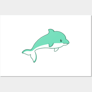 cute green summer dolphin violet Posters and Art